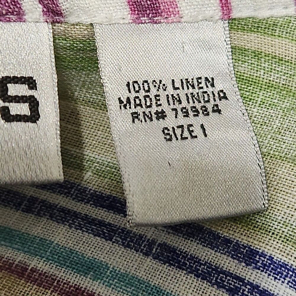 Chicos Linen Dress Size 1 (Small) Striped Pattern Front Buttons - Picture 11 of 12